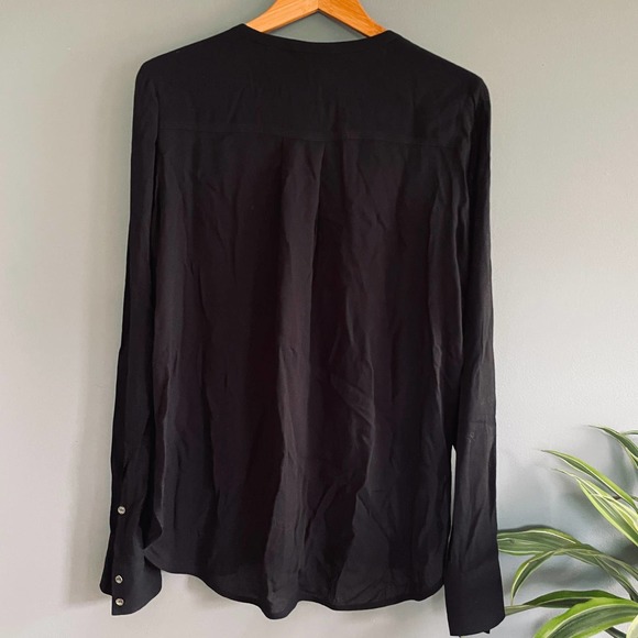 Vince Black Silk Long Sleeve Split Neck Tunic Blouse 10 M Minimalist Lagenlook - Picture 3 of 5
